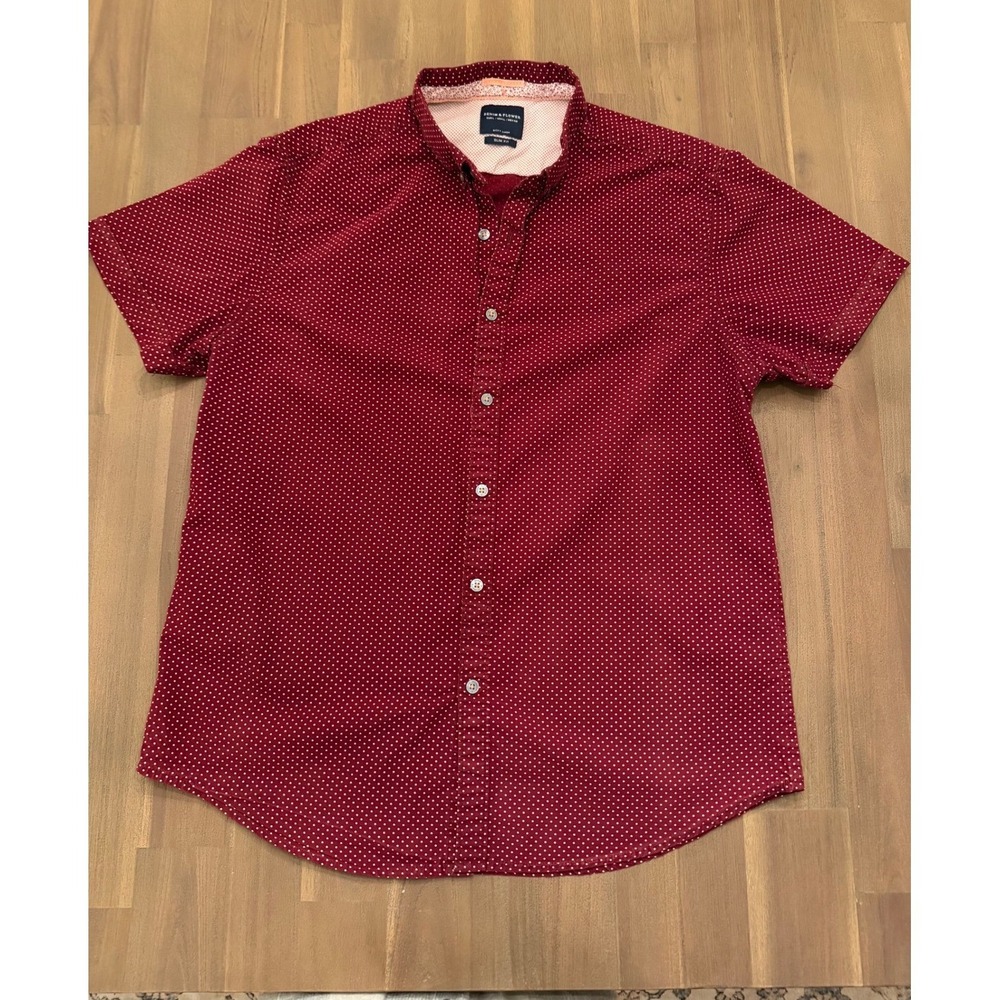 Men's Red White Polka‎ Dot Short Sleeve Button Up Shirt Casual Smart